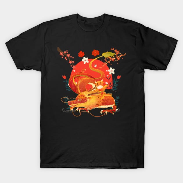 Retro Chinese New Year Dragon T-Shirt by Green Gecko Creative